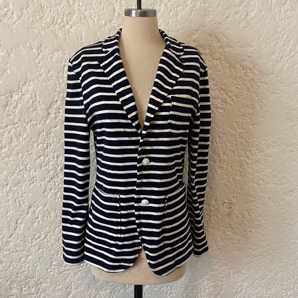 NWOT- Petit Bateau Navy White Striped Knit Blazer Women's Small Nautical Preppy